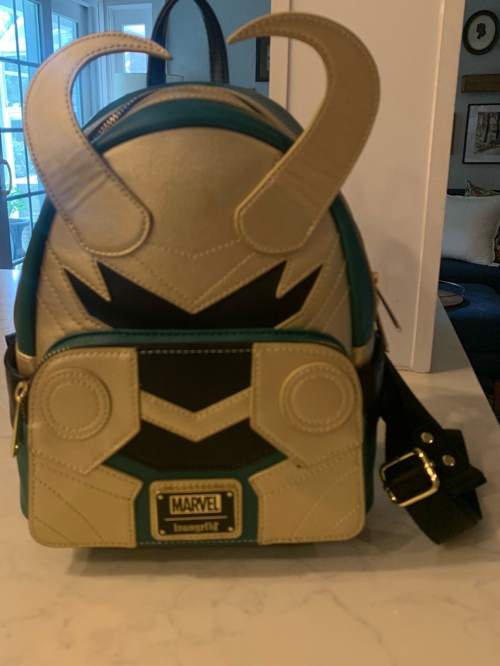 Marvel Mini Backpack in Gold, Teal & Black with Horn Accents